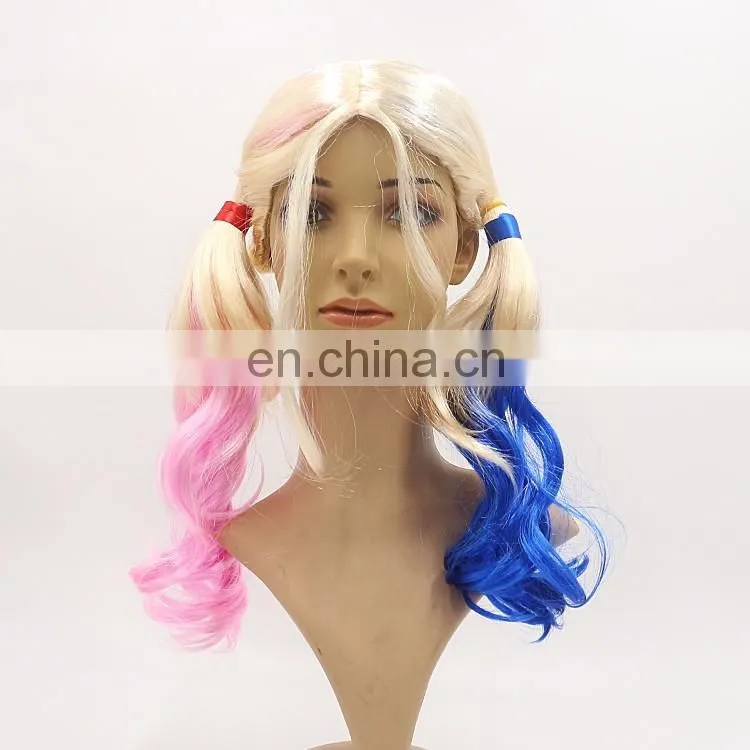 Movie Film Suicide Squad Harley Quinn Cosplay Wig Curly Gradient Hair Wigs