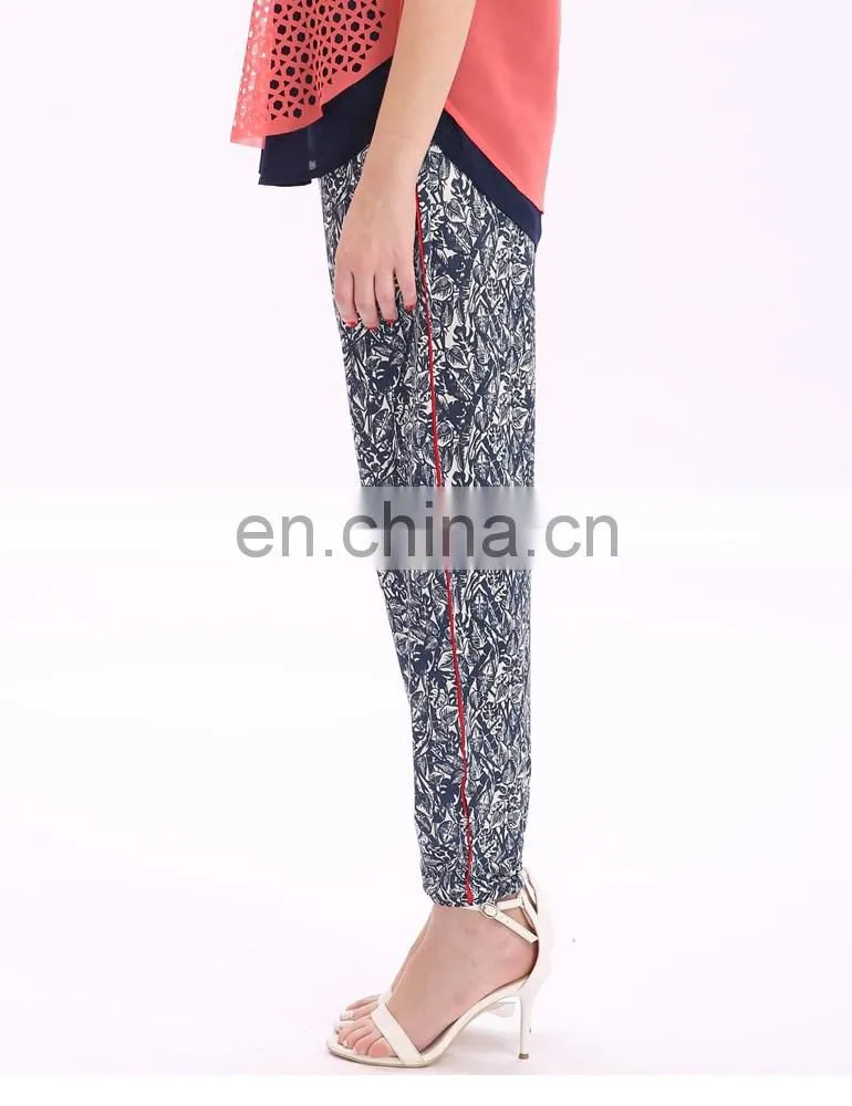 New Design Customized Leaf Print Casual Rayon Boho Harem Trouser Pants