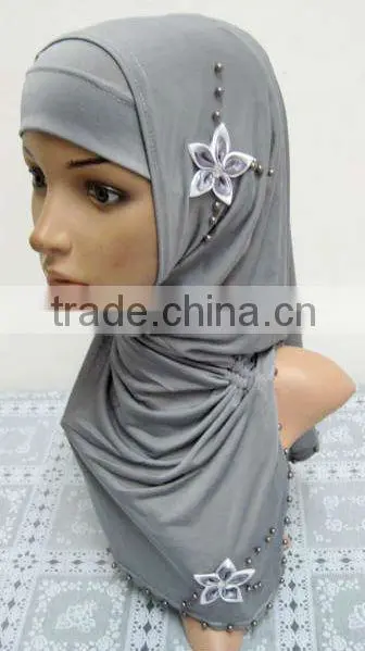A569 Stylish islamic headscarf al amira square HEJAB pearl beaded flower two pieces MUSLIM HIJAB