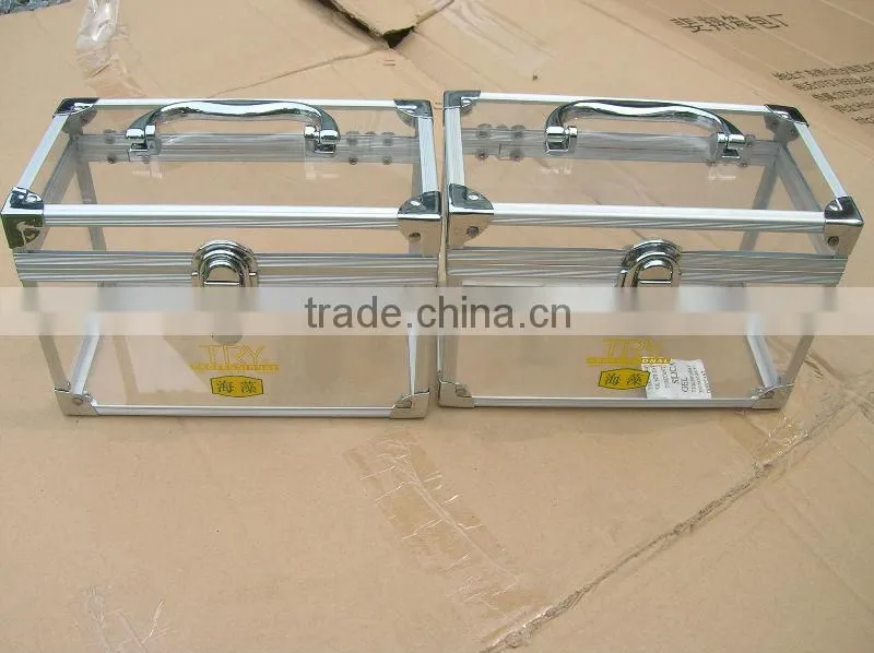 2013 new design aluminum exquisite acrylic case with handle and locks size 190*110*110