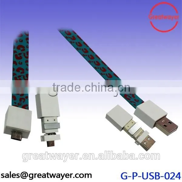Color Flat cell phone braided micro usb cable for mobile phone
