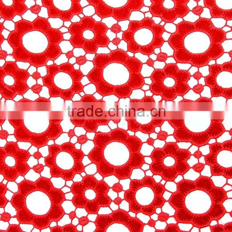 Wholesales woolen red/pink/blue laser embroidery design nets flower geometry style lace fabric
