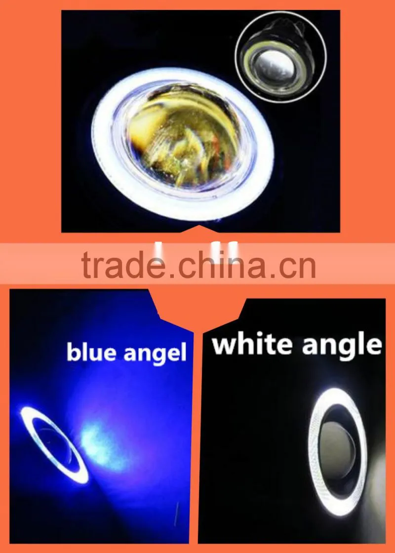 2015 guangzhou 12v 10w 3.5 inch LED fog light lamp projector lens with yellow red white blue angle eyes evil eyes