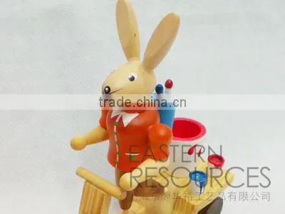 Painted Wooden Rabbit Couple with Scooter for Table Easter Decoration