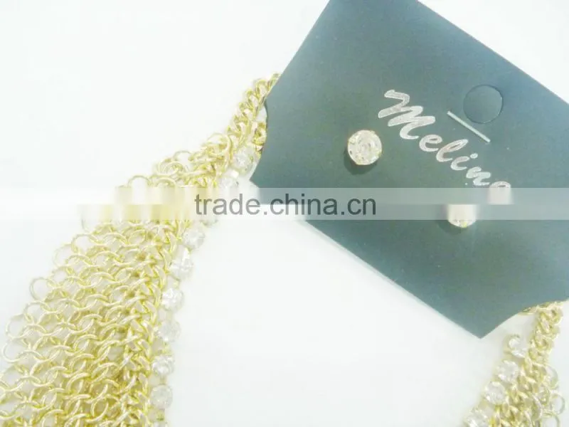 FACHION CHUNKY JUMP RING CHAIN RHINESTONE NECKLACE EARRING SET