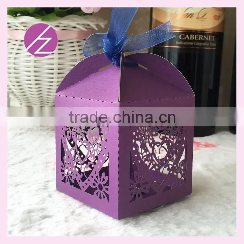 Hot saleOEM favor box wedding candy box wedding invitation gift box Laser Cut heart shape custom size names&date package box