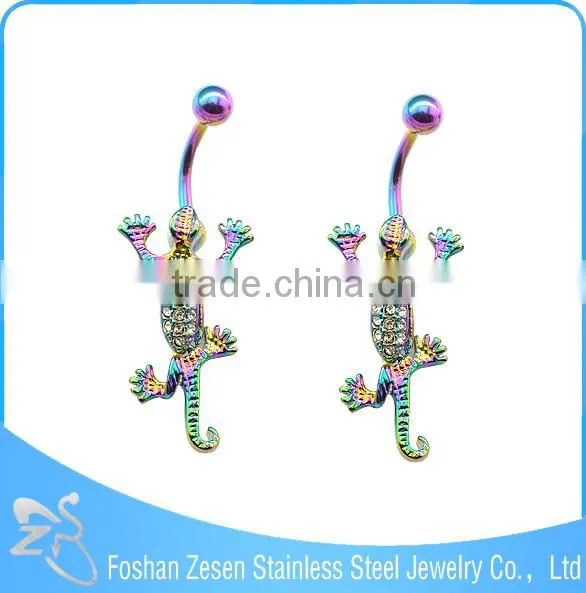 Factory wholesale hypoallergenic white cz rainbow navel piercing lizard rings