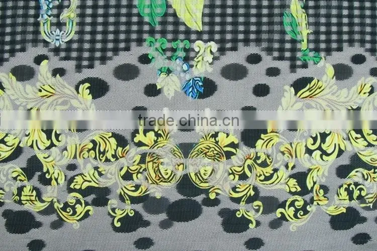 Top quality green plant 100% polyester print lace fabric for curtain