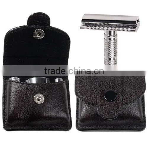 travel double edge safety razor&leather carrying case