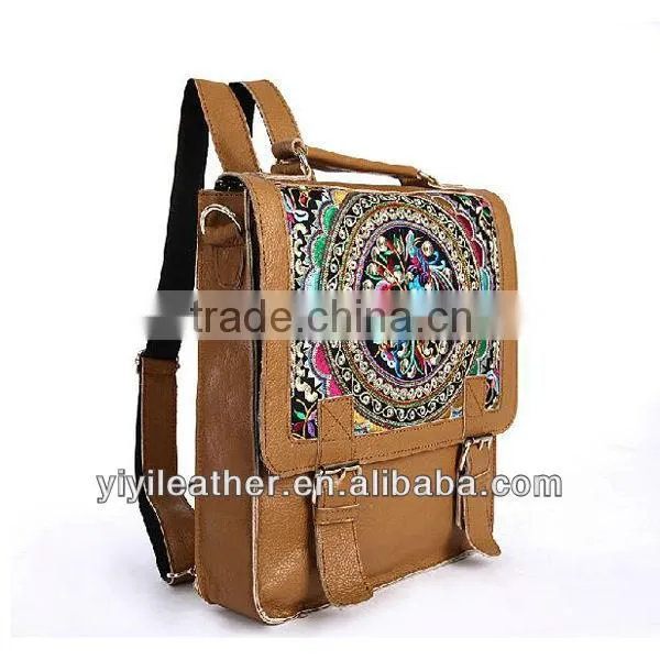 V610 Hand Made African Style Shoulder Backpack,PU with Flower Cotton Bags,OEM Available