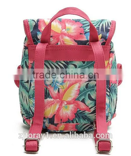Floral Canvas Custom Printed Backpack Drawstring School Bag Teens
