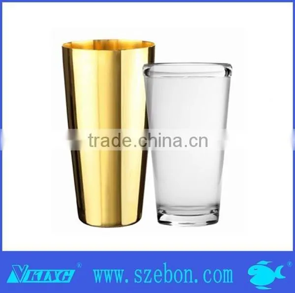 High quality stainless steel gold plated 2pcs boston cocktail shaker set