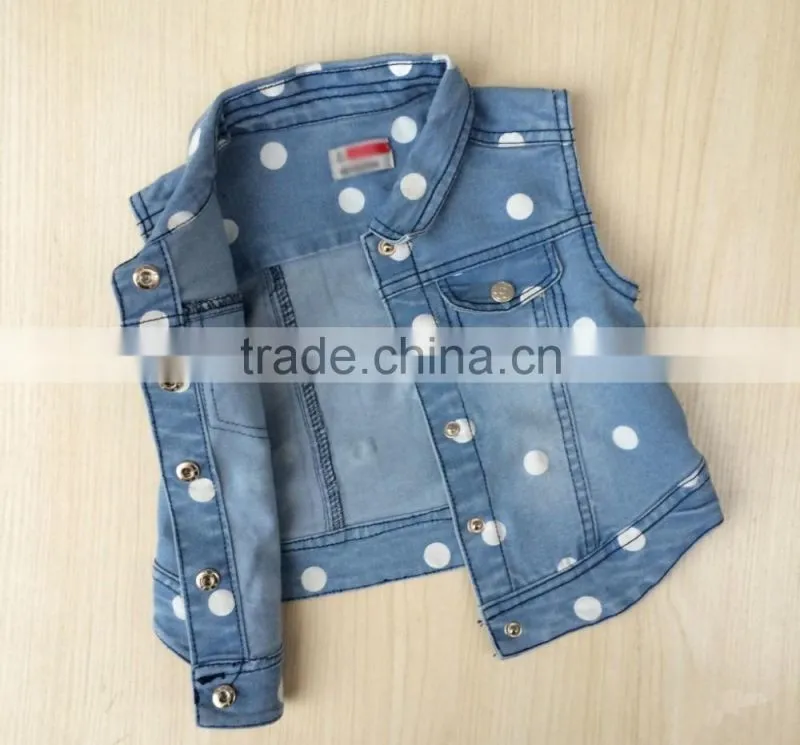 girls Vest baby sleeveless denim jacket for child spring dotted denim jacket