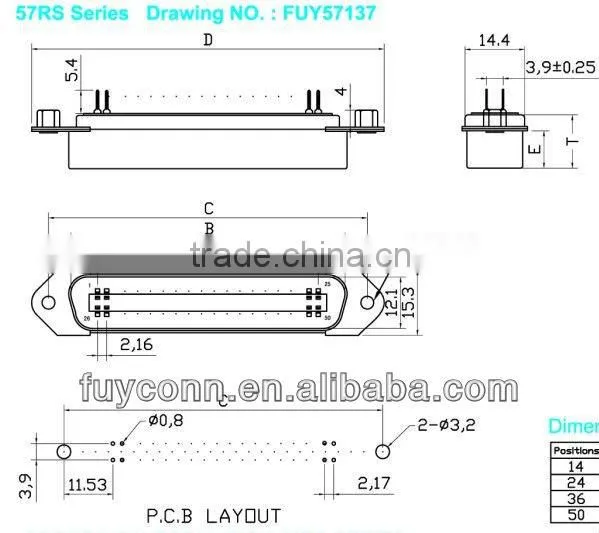 57 Series Centronics Plug Male PCB mount DDK DIP Type Header Connector