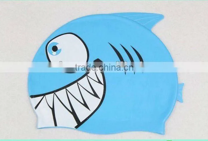 color silkscreen printing cartoon goldfish silicone swimming caps for children