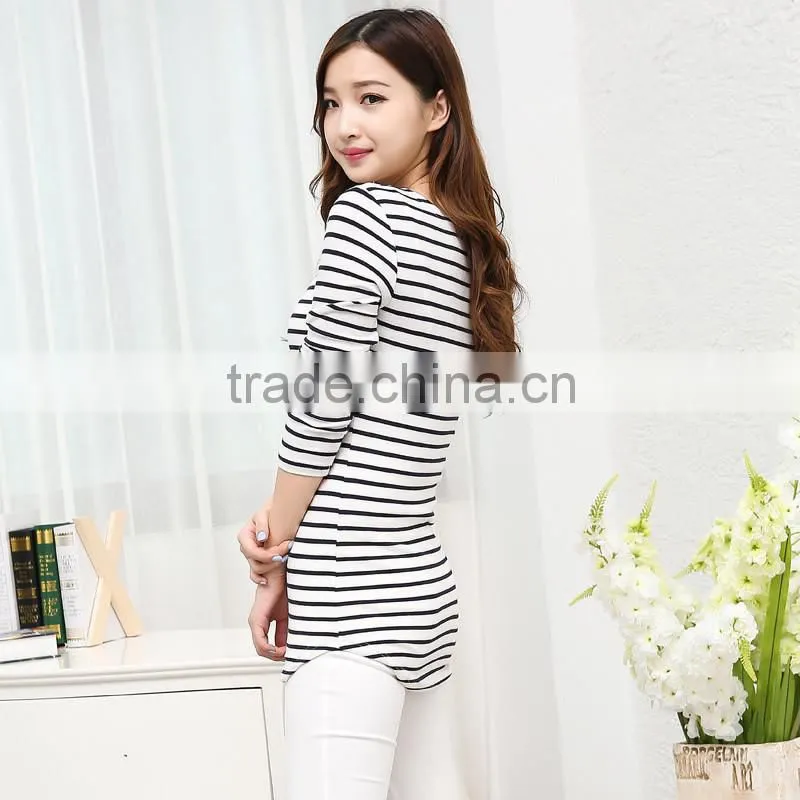 Women's korean fashion stripe t shirt, tight fit thin long sleeve t shirt