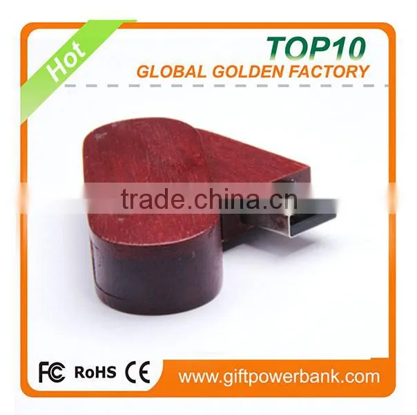 Round shape red wooden swivel usb pen drives