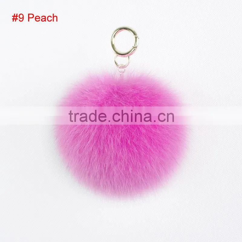 Fashion design factory wholesale fox fur pompoms keychain lovely keychain with fur pompoms KZ151001