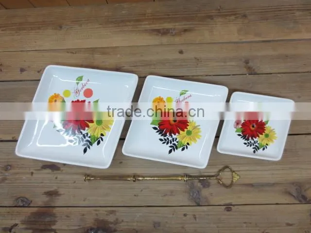 Cosmos Decal Ceramic Three Tier Fruit Plate Manufacturer