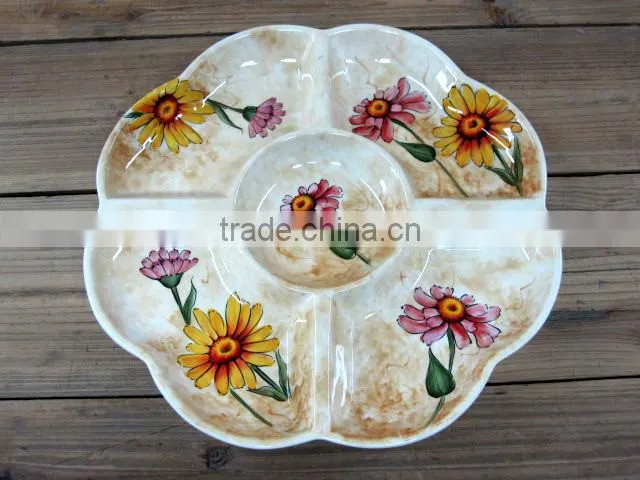 Wholesale handpaint daisy ceramic flower shape sweet plate