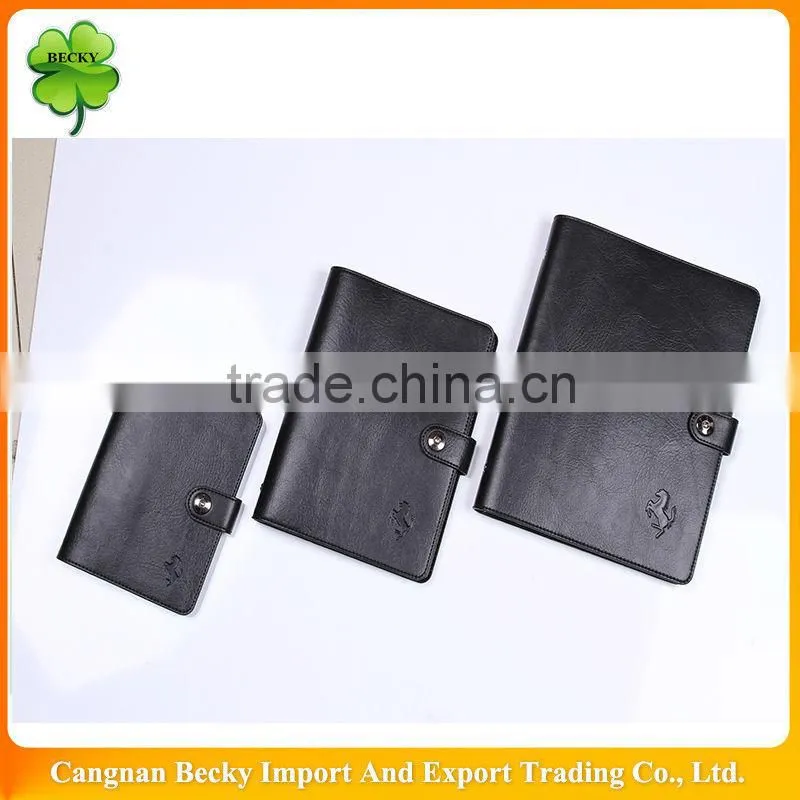Hot selling high quality custom A4 A5 A6 black eco friendly soft leather cover pockebook with button closure and pockets