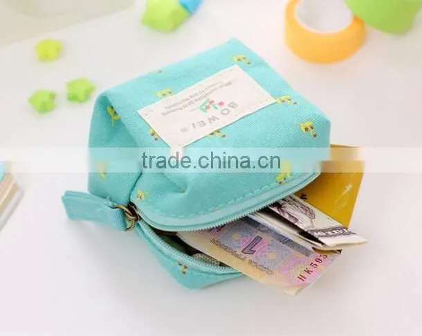 wholesale promotional gift OEM customized cute mini cotton canvas Zipper small wallet handbag coin purse with handle lanyard