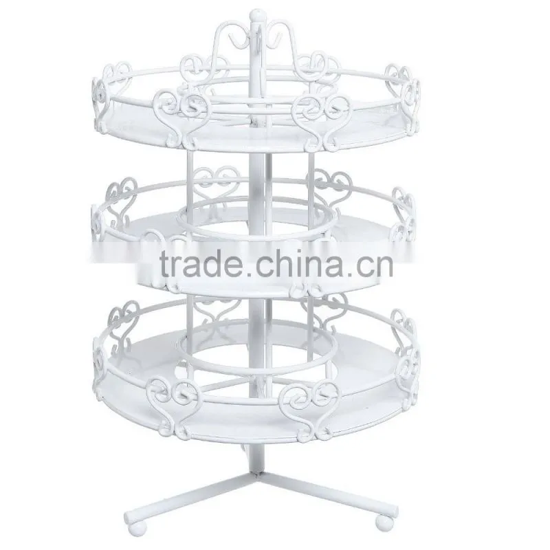 Black 3-Tier Wedding Cake Heart Design Rotating Metal Nail Polish Display Stand Organizer Rack