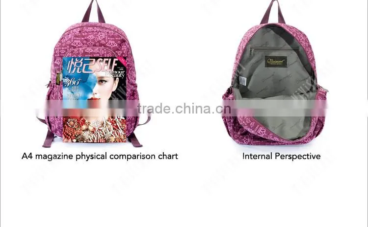 Comfortable design nylon pink quilted school backpack for college student