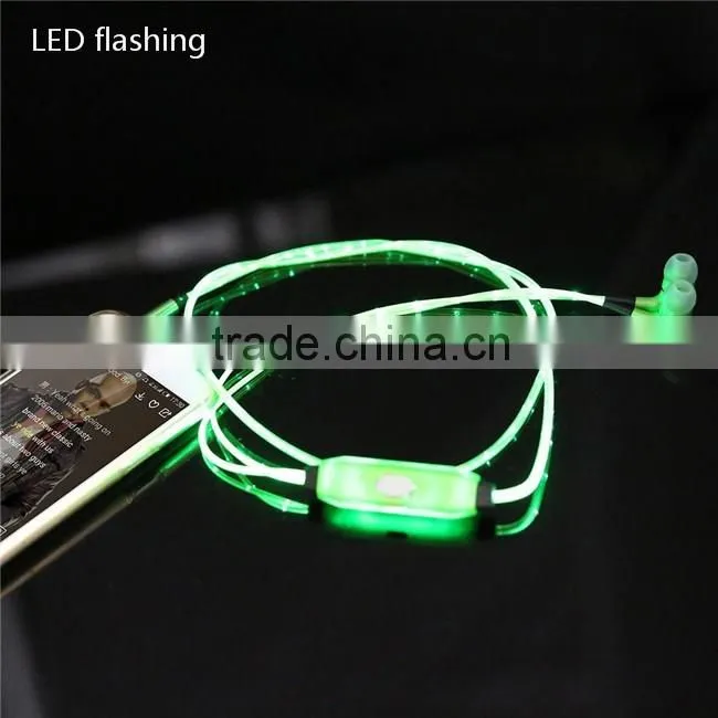 New products 2016 LED In-ear Headphones Earphone with Line Remote and Mic,EL Earphone with Line,mobile phone earphone