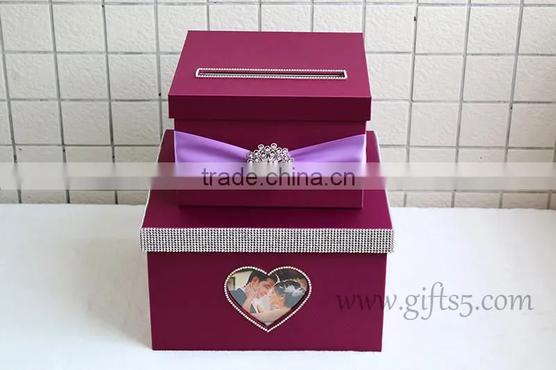 Elegant purple wedding card box with photo frame