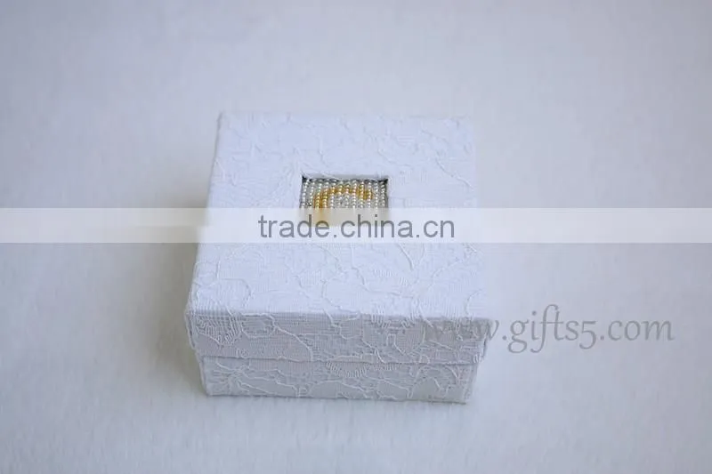 Elegant white wedding jewelry gift boxes with beaded name plate of G