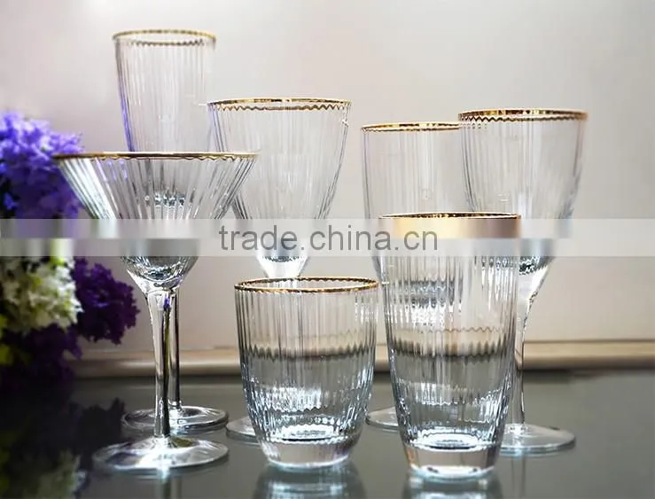 Wholesale Handmade High quality Red Wine Glass With gold sliver rim