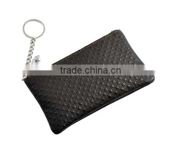 Boshiho real leather zipper coin purse with key chain