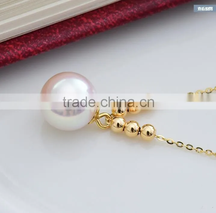 8-8.5mm AAA natural real akoya 18K gold pearl pendant, shell pearl pendant, yellow gold pearl pendant