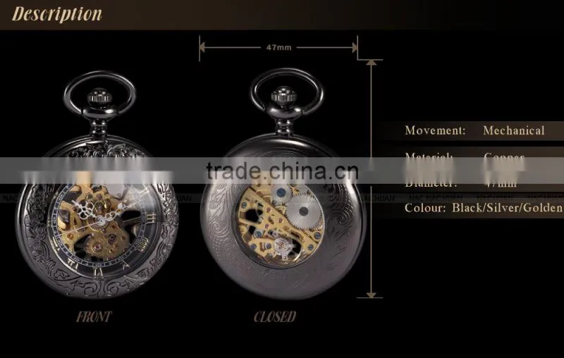 Vintage Transparent Mechanical Skeleton FOB Pendant Men Pocket Watch