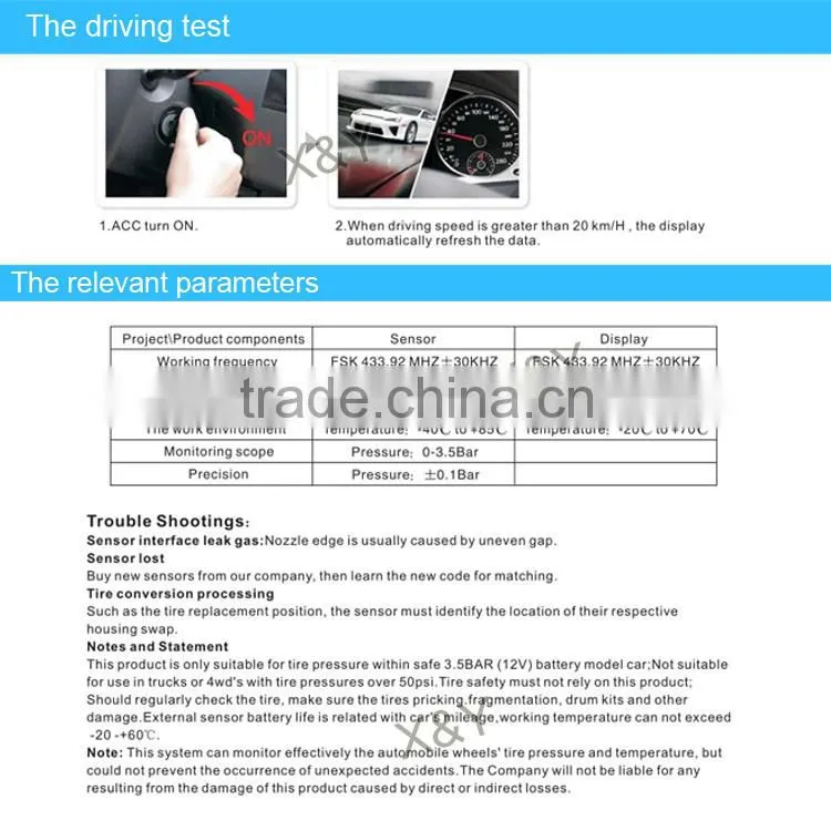 Wireless external car tpms, tire pressure gauge XY-TPMS403E