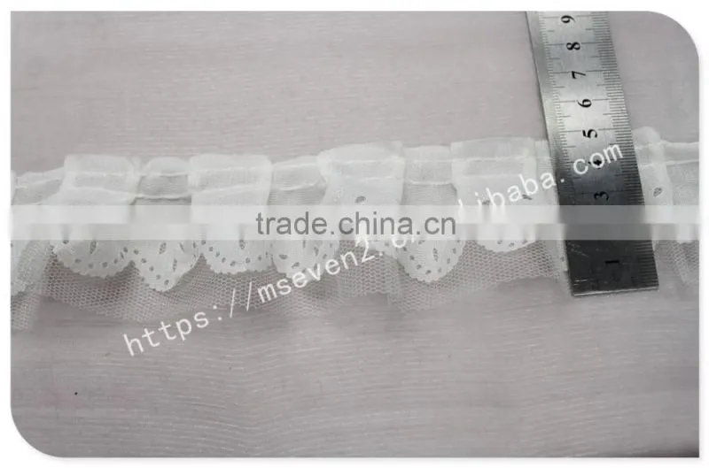 Simple design 5cm width polyetser folded mesh fabric bridal trim in white