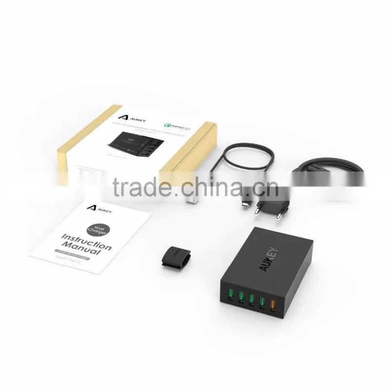 Aukey Quick Charge 2.0 54W 5 Ports USB Desktop Charging Station Wall Charger,EU plug