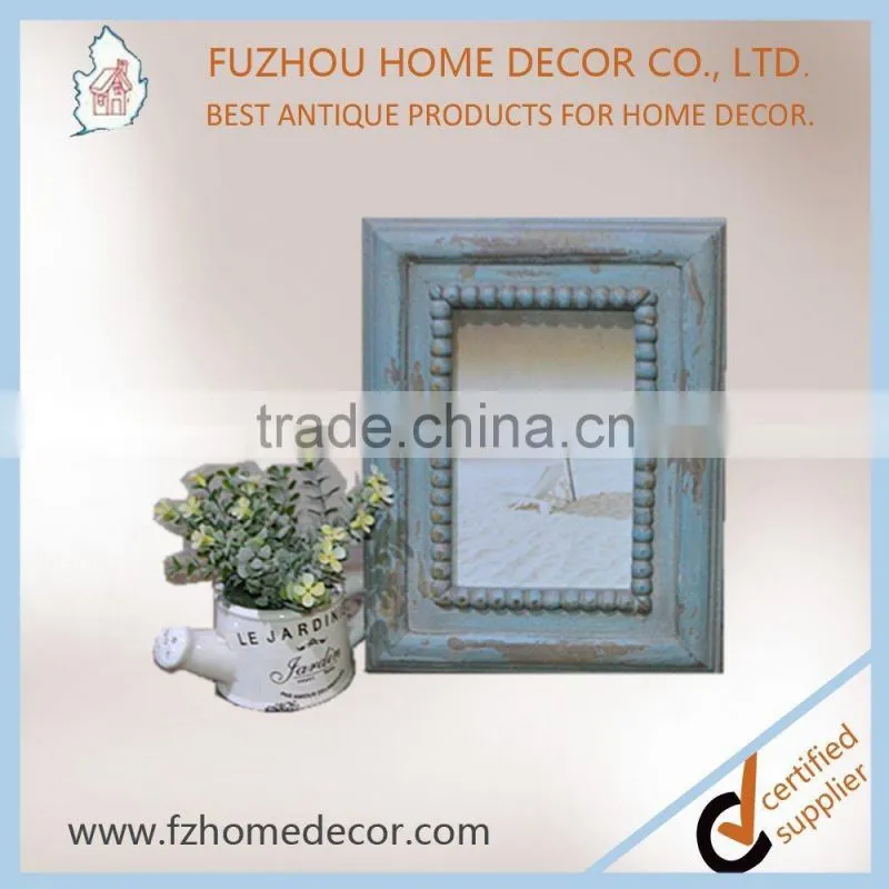 Promotional shabby chic wood printing photo frame with blue colour for home decoration
