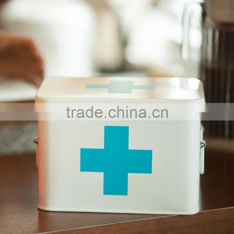 Portable Household Red Metal First Aid Kit Emergency Cabinet Medicine Storage Container