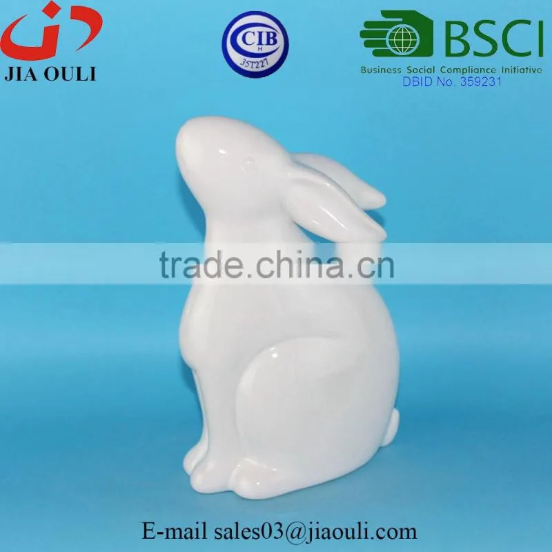 BSCI Audit Factory EASTER bunny glazed white Ceramic rabbit, decorative easter rabbit figurines
