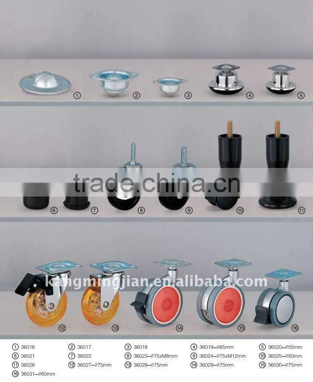 black nylon twin-wheel furniture castor with brake plain bearing