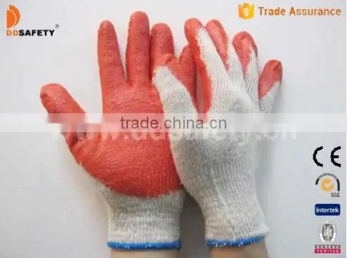 DDSAFETY 10 Gauge Economic Beige T/C Shell Red Latex Coated Work Gloves