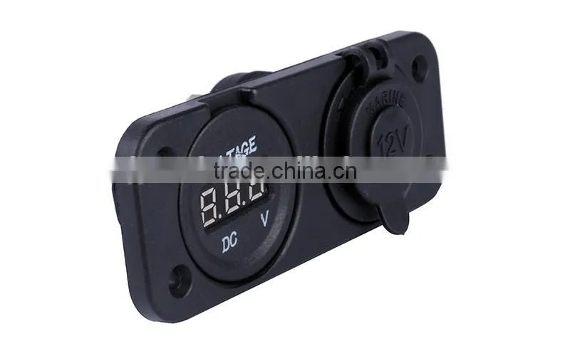 12V Dual Car Socket USB Adapter Charger with Digital Voltmeter