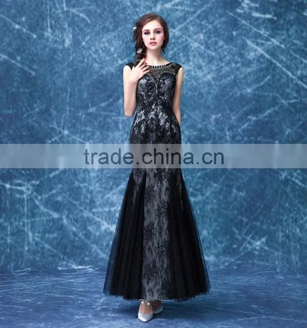 one piece black lace bridal sleeveless party dress china