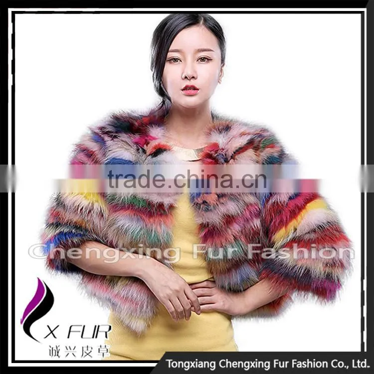 CX-G-A-227 Colorful Short Design Knitted Lady Fox Fur Coat