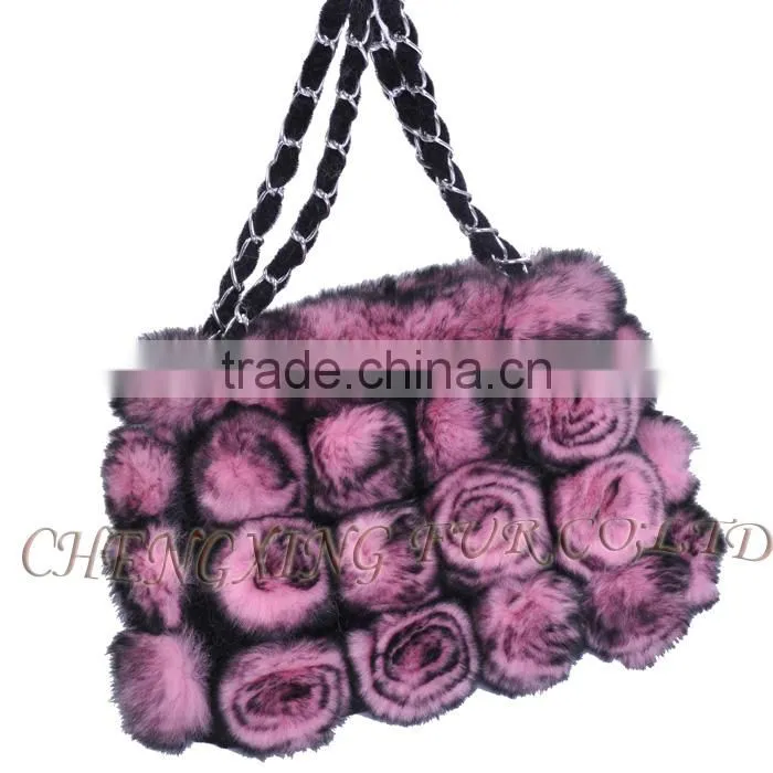 CX-H-13B Fashion Cheap Genuine Rex Rabbit Fur Beautiful Woman Hand Bag