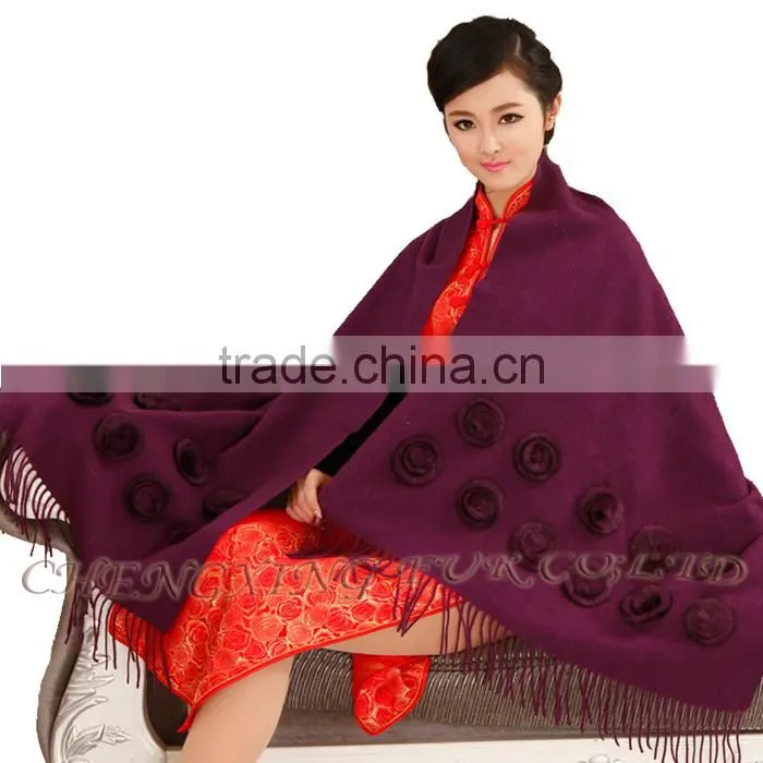 CX-B-P-36G Lady's Fashion Acrylic Scarf/Pashmina Scarf/Pashmina Shawl With Fur Flower