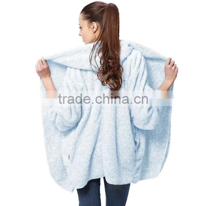 2016 Spring Fashion Oversized Fleece Cardigan Women Two-Tone Open Front Shrug Cardigan polar jacket With Hood And Pocket