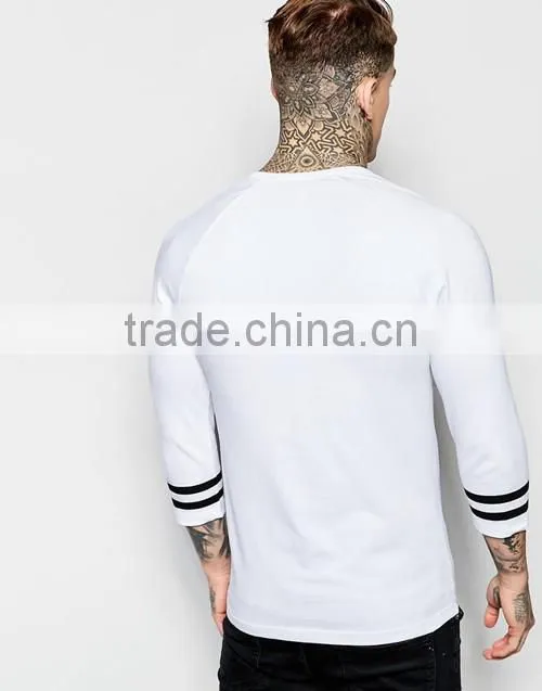 New customize summer white varsity sleeve 3/4 sleeve muscle t-shirt men